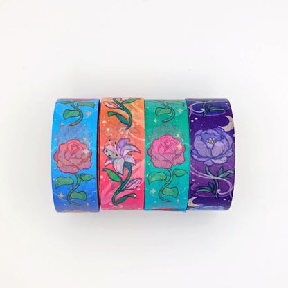 4 different rolls of washi tape.  Rose (Night), Lily, Rose(Day), and Peony.