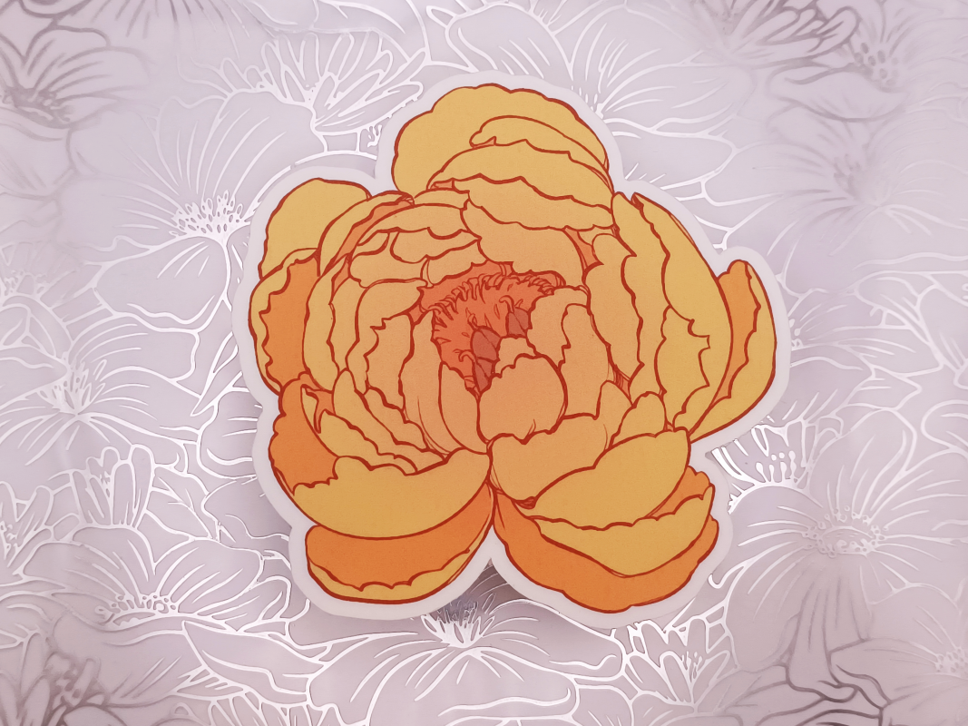 A matte sticker of a yellow-orange peony flower.